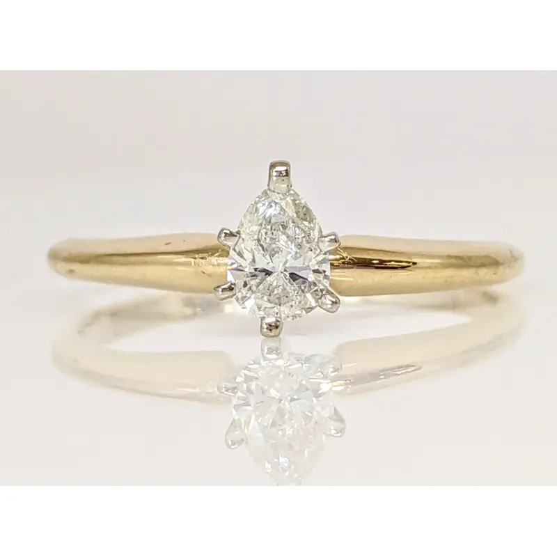 14K .31 CARAT TOTAL I2 H DIAMOND PEAR SOLITAIRE ESTATE RING 1.9 GRAMS