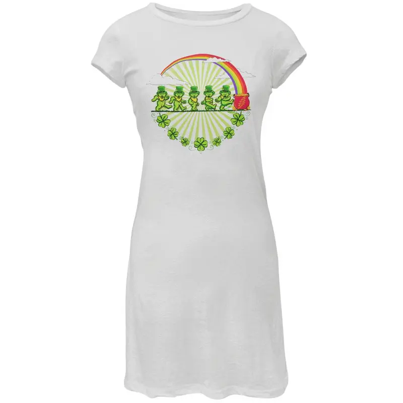 Grateful Dead - Leprechaun Bears White Juniors Capsleeve Dress