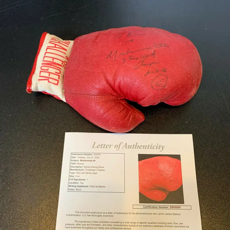 Muhammad Ali 3X World Champion Signed Inscribed Challenger Boxing Glove JSA COA