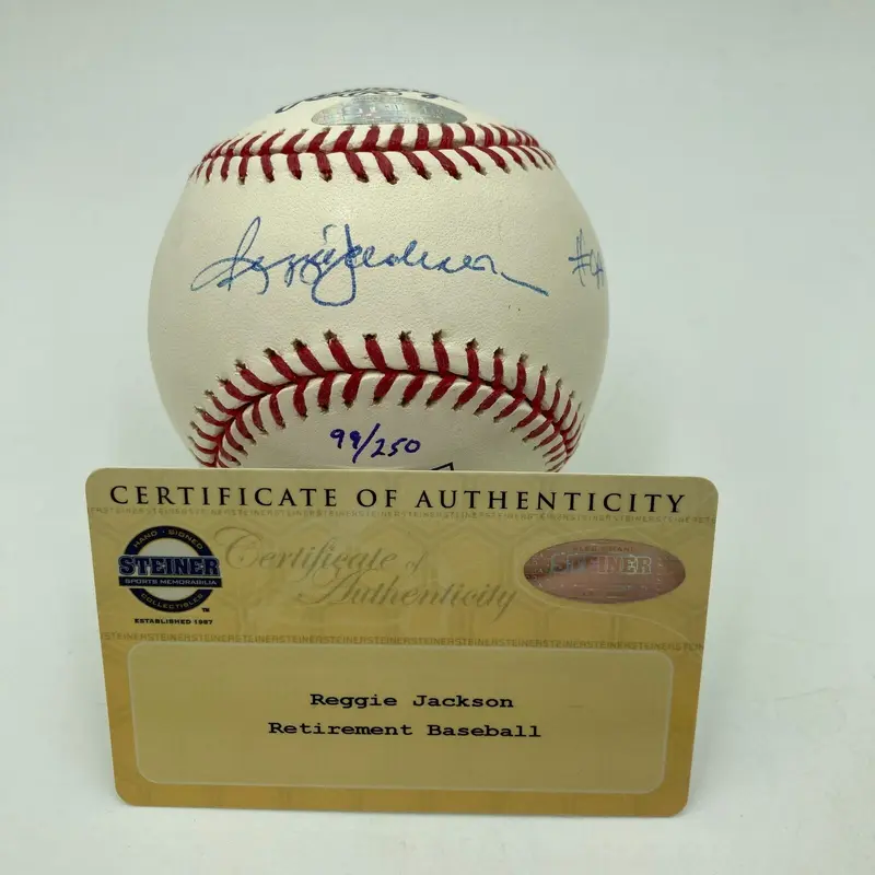 Reggie Jackson Jersey Retirement #44 8-14-93 &#9 5-22-04 Signed Baseball Steiner