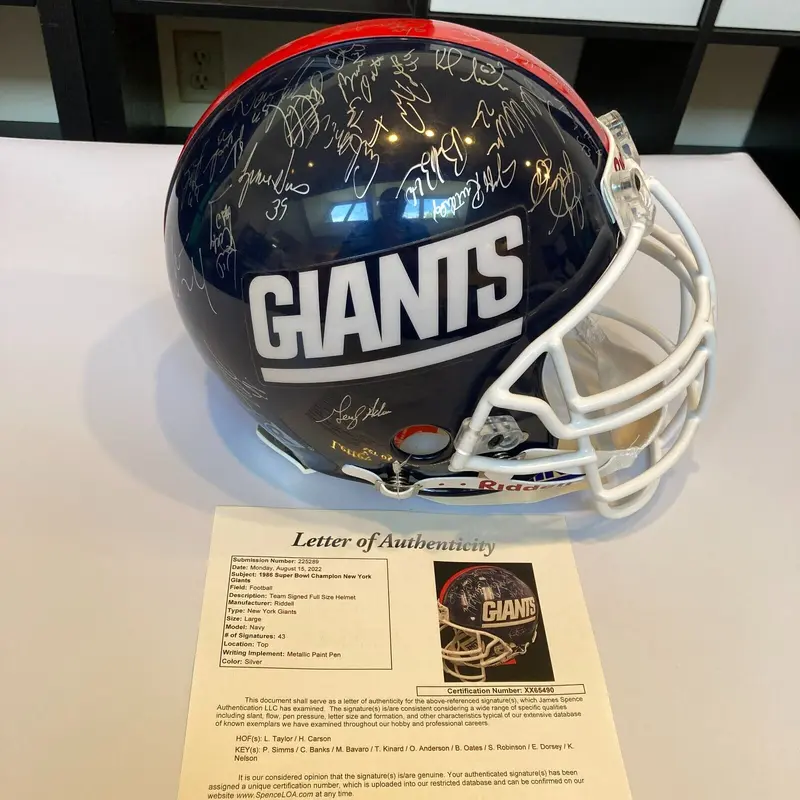 1986 New York Giants Super Bowl Champs Team Signed Full Size Helmet JSA COA