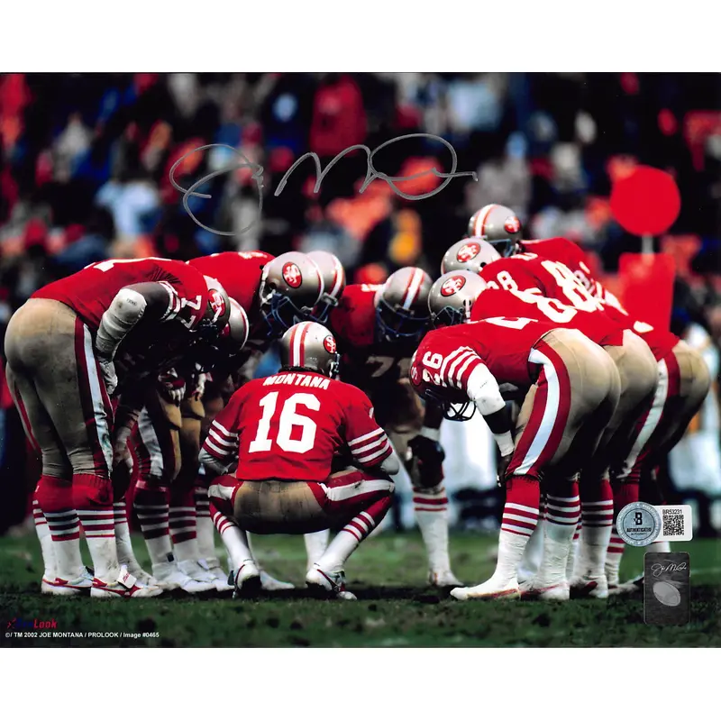 49ers Joe Montana Authentic Signed 8x10 Horizontal Huddle Photo Autographed BAS