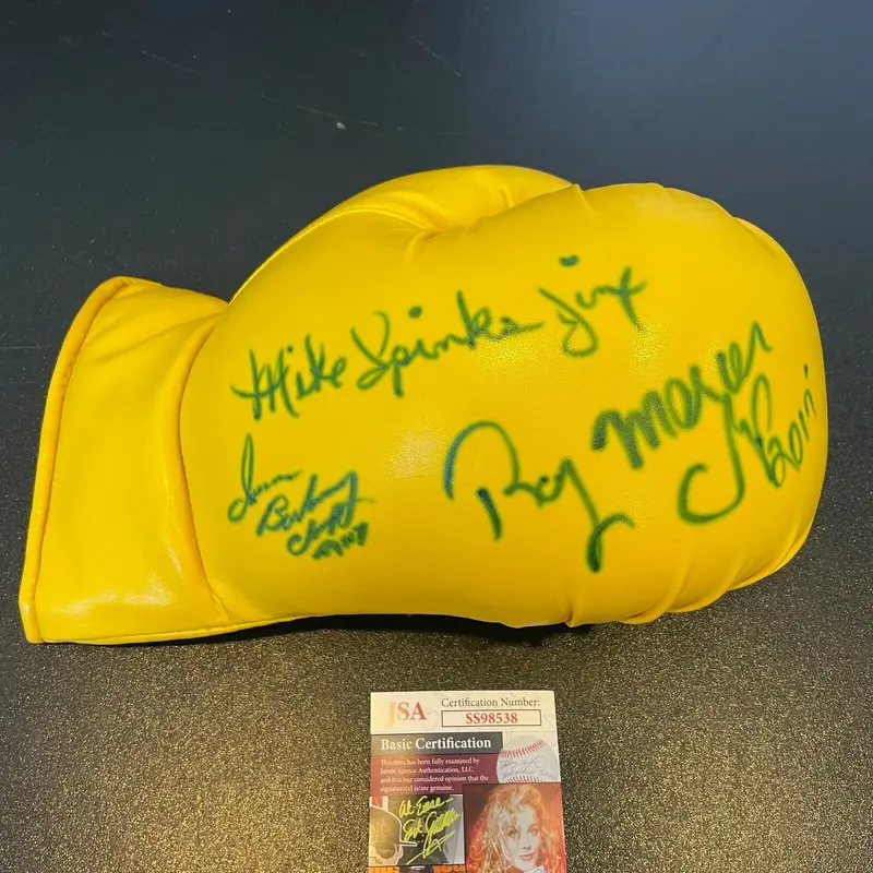 Michael Spinks Ray Mercer & Iran Barkley Signed Boxing Glove JSA COA