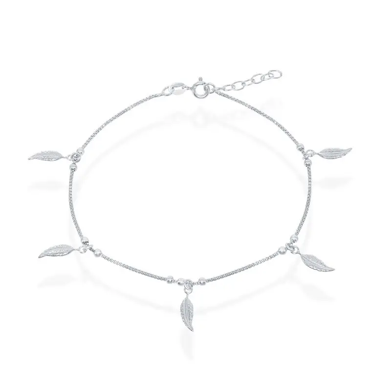 Sterling Silver, Dangling Leafs Anklet