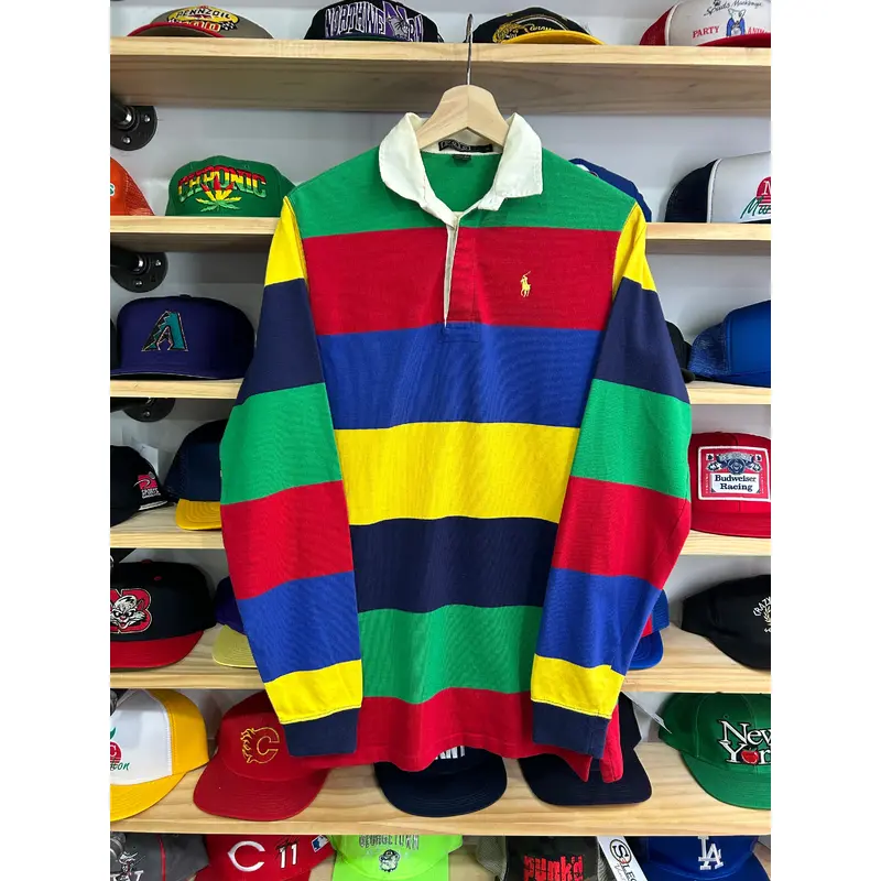Vintage Polo Ralph Lauren Multi Color Striped Rugby Mens Small