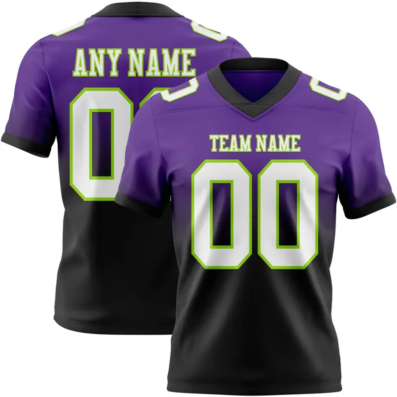 Custom Purple White Black-Neon Green Mesh Authentic Fade Fashion Football Jersey