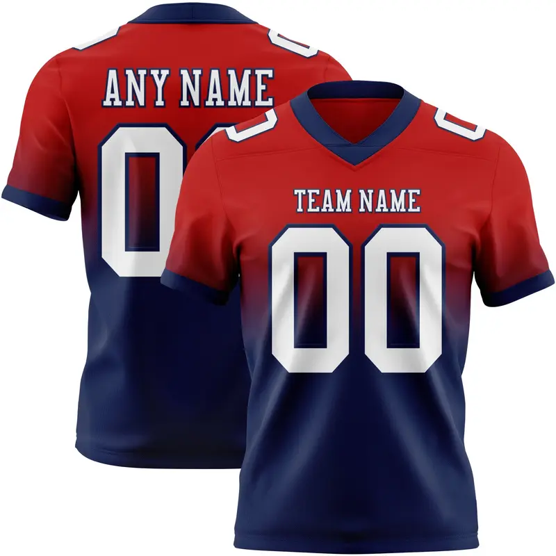 Custom Red White-Navy Mesh Authentic Fade Fashion Football Jersey
