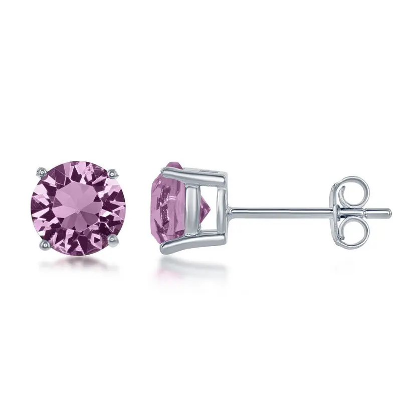 Sterling Silver 6MM Light Amethyst "June" Swarovski Element Earrings