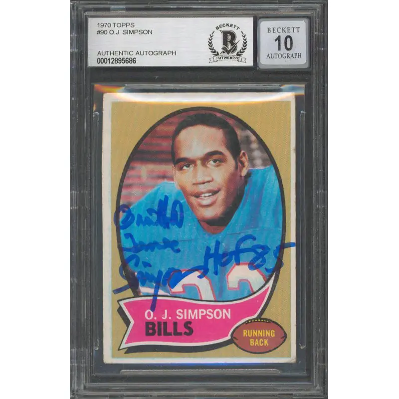 Orenthal James OJ Simpson HOF 85 Signed 1970 Topps #90 RC Card Auto 10 BAS Slab