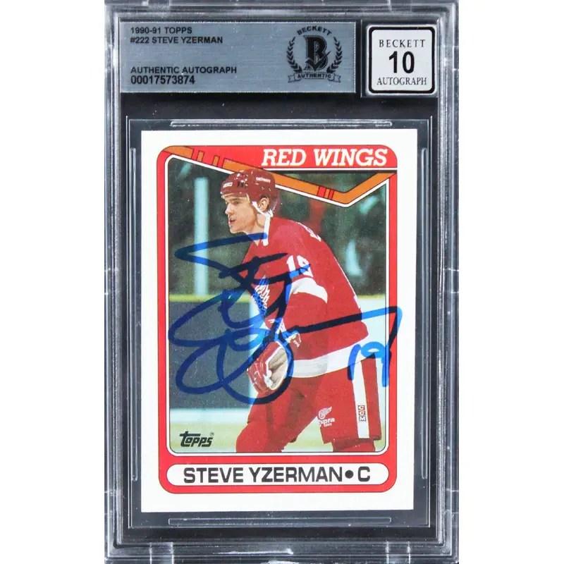 Red Wings Steve Yzerman Signed 1990 Topps #222 Card Auto 10! BAS Slabbed