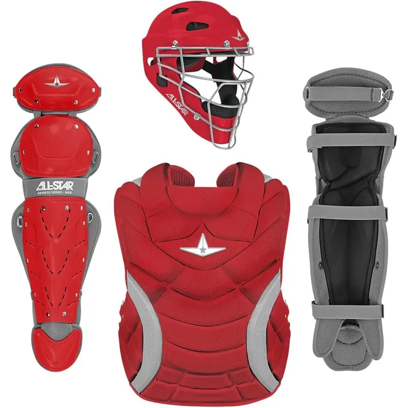 New All-Star Heiress Fastpitch Series Catcher's Set Kit Size Large 12-16 -Red
