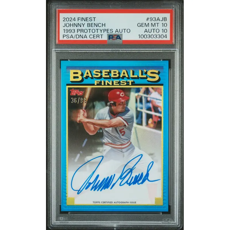 Johnny Bench 2024 Topps Finest 1993 Prototypes Auto #36/99 PSA 10 Auto 10