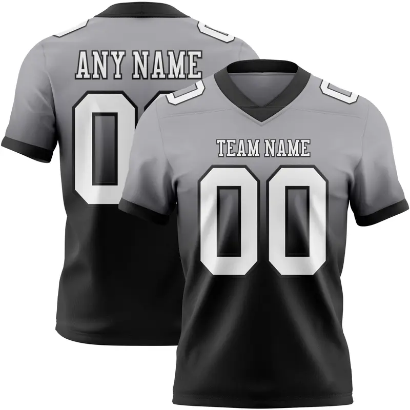 Custom Gray White-Black Mesh Authentic Fade Fashion Football Jersey