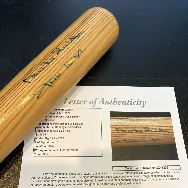 Willie Mays & Duke Snider Signed Autographed Baseball Bat With JSA COA