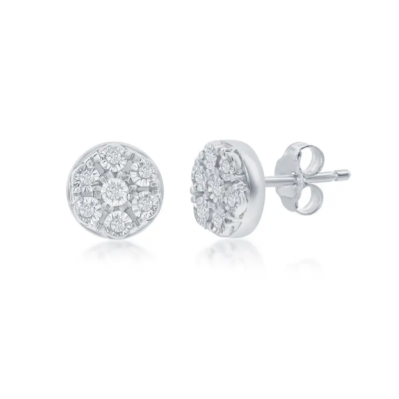 Sterling Silver, Cluster of Diamonds 5mm Studs - (14 Stones)