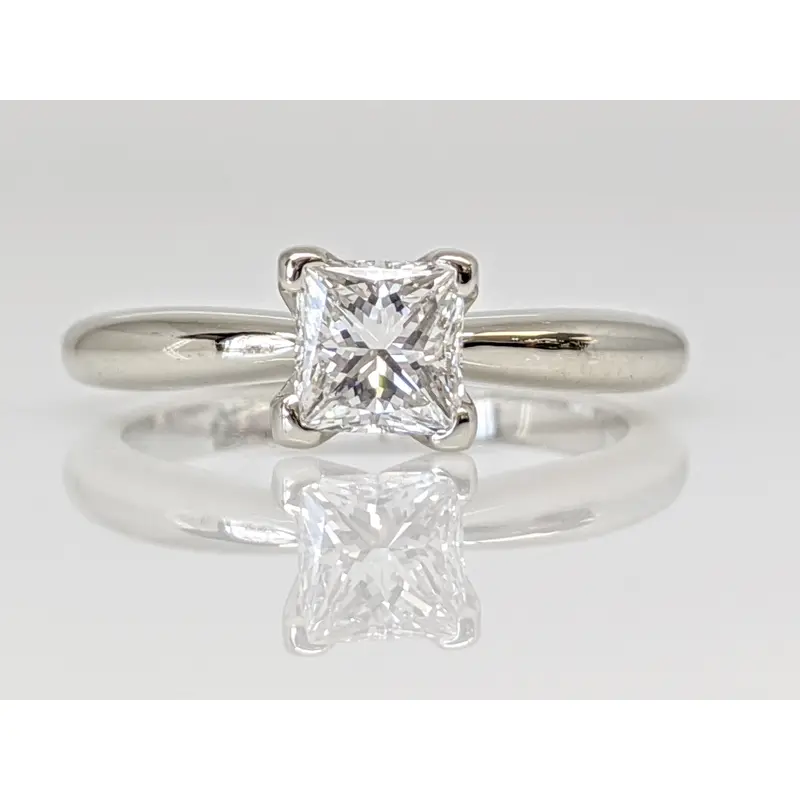 14K WHITE .66 CARAT TOTAL VS2 F DIAMOND PRINCESS CUT SOLITAIRE ESTATE RING 2.9 GRAMS