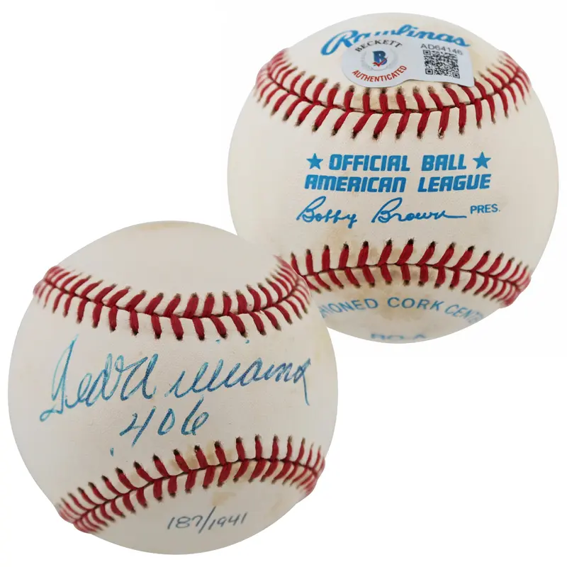 Red Sox Ted Williams ".406" Signed Oal Baseball LE #187/1941 BAS #AD64146
