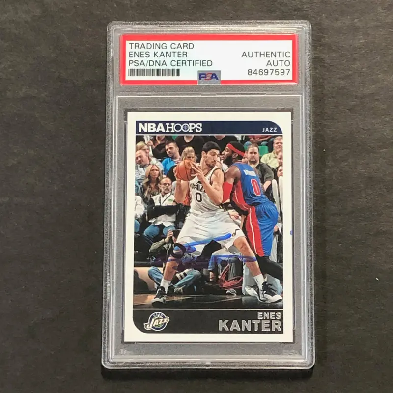 2014-15 NBA Hoops #50 Enes Kanter Signed Card AUTO PSA Slabbed Jazz