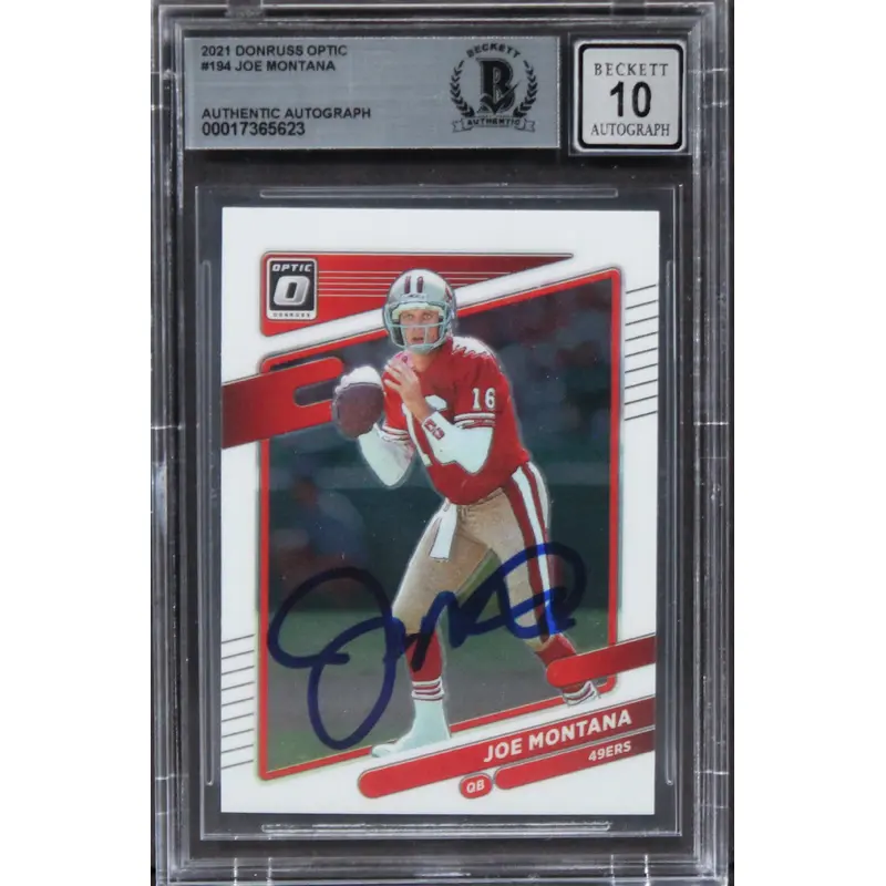 49ers Joe Montana Signed 2021 Donruss Optic #194 Card Auto Graded 10! BAS Slab