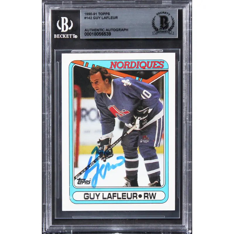 Nordiques Guy Lafleur Authentic Signed 1990 Topps #142 Card BAS Slabbed