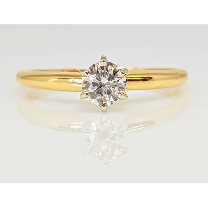 14K .34 CARAT TOTAL SI1 J DIAMOND ROUND 6-PRONG SOLITAIRE ESTATE RING 2.0 GRAMS