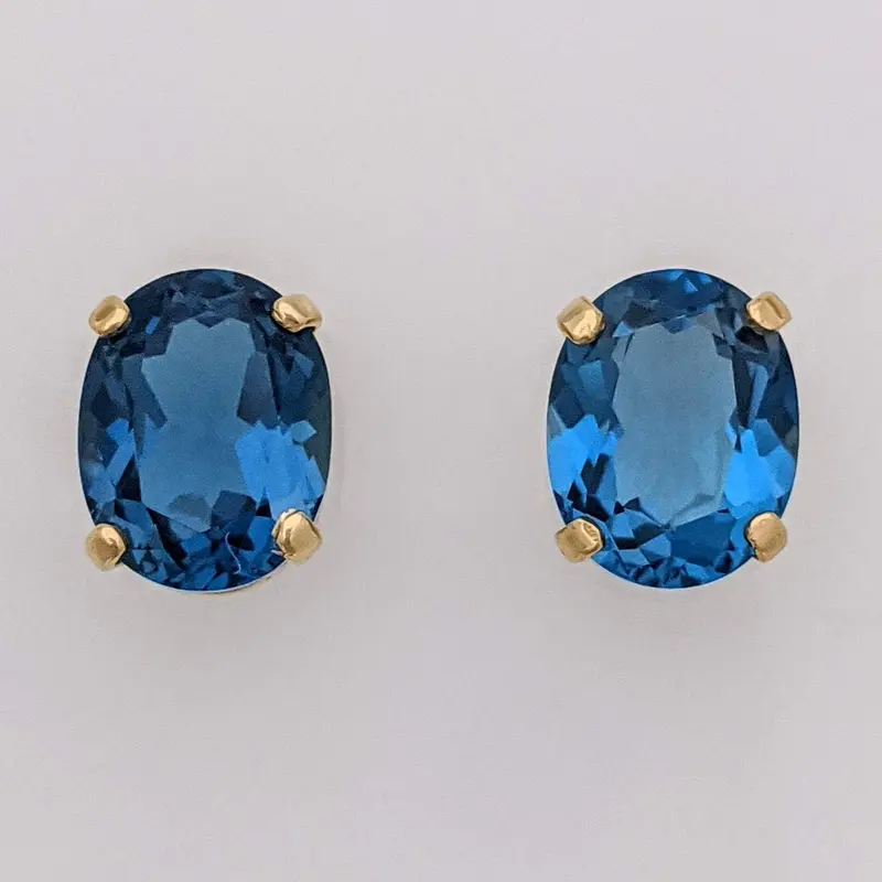 14L LONDON BLUE TOPAZ OVAL 7X9 ESTATE STUD EARRINGS 1.7 GRAMS