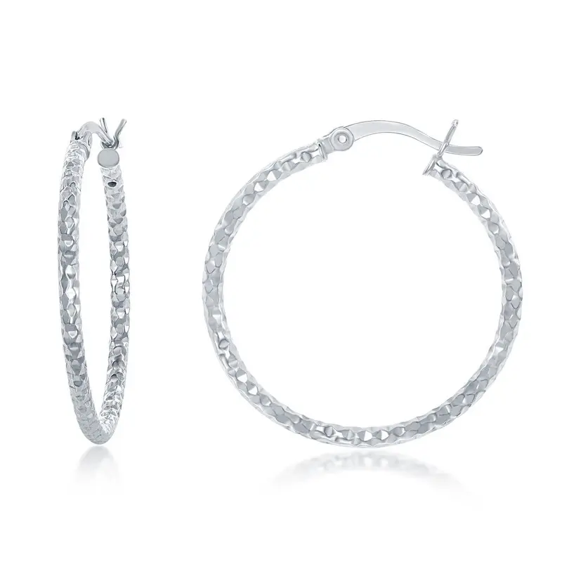 Sterling Silver, 30mm Diamond Cut Hoop Earrings