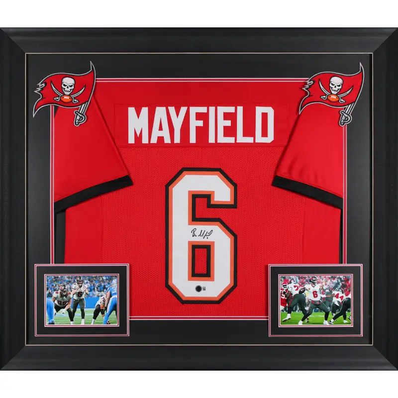 Baker Mayfield Authentic Signed Red Pro Style Framed Jersey BAS Witnessed
