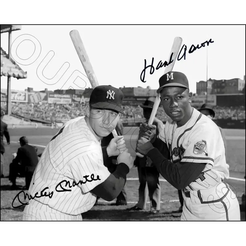 Mickey Mantle Hank Aaron 8X10 Photo - Autographed 1957 Yankees Braves - 1862