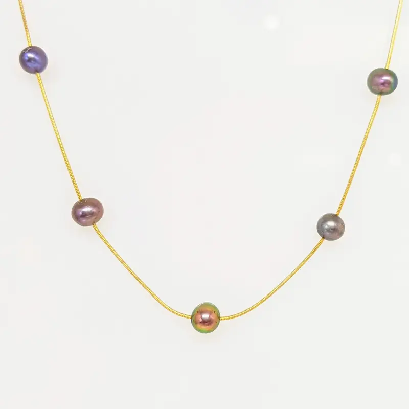 14K DYED PEARL ROUND 6MM (11) ESTATE NECKLACE 4.8 GRAMS