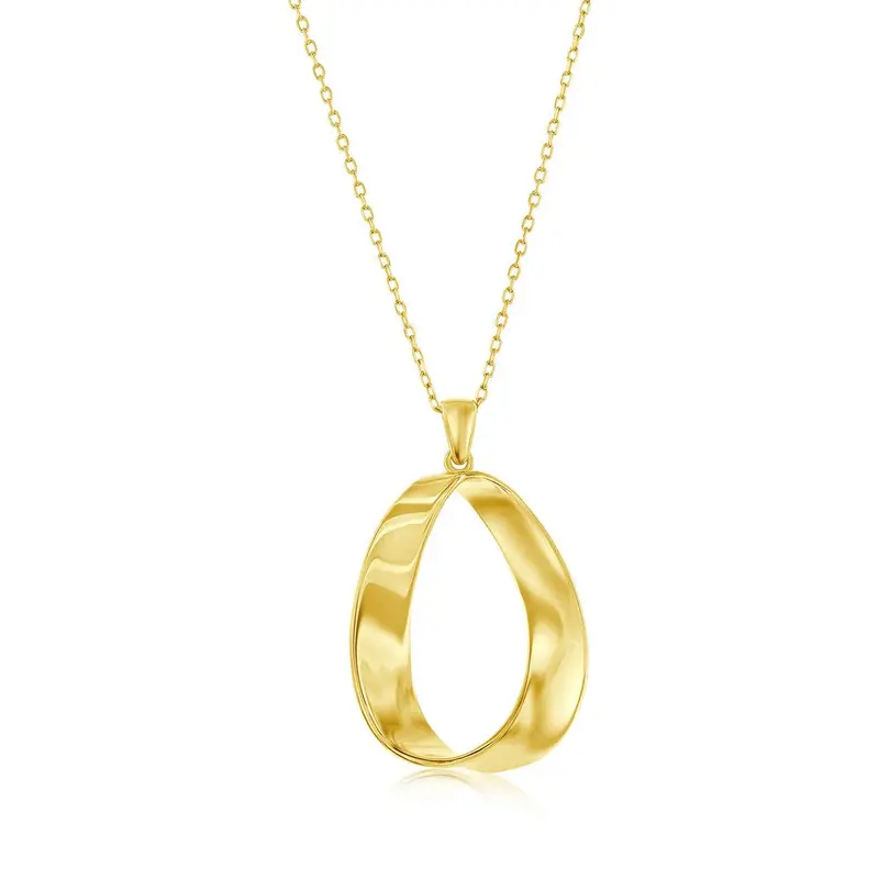 Sterling Silver Twist Oval Pendant w/Chain - Gold Plated