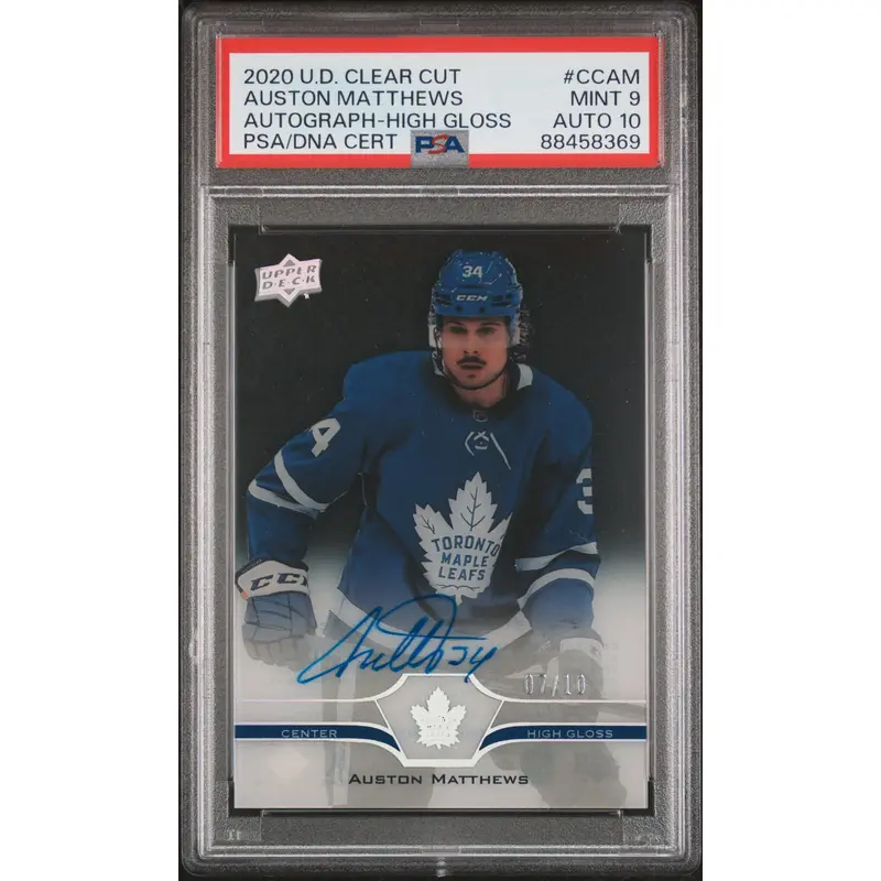 Auston Matthews 2020 Upper Deck Clear Cut High Gloss Auto #7/10 PSA 9 Auto 10