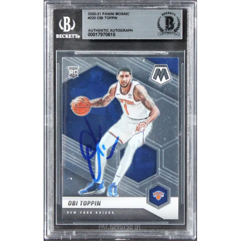 Knicks Obi Toppin Authentic Signed 2020 Panini Mosaic #220 Card BAS Slabbed