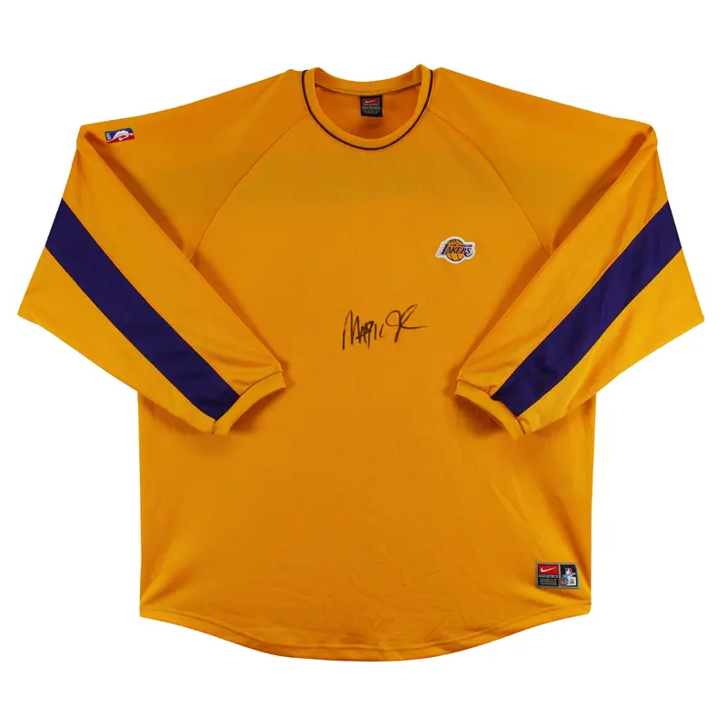 Lakers Magic Johnson Signed Yellow Nike Warmup Shirt BAS Witnessed #W205611