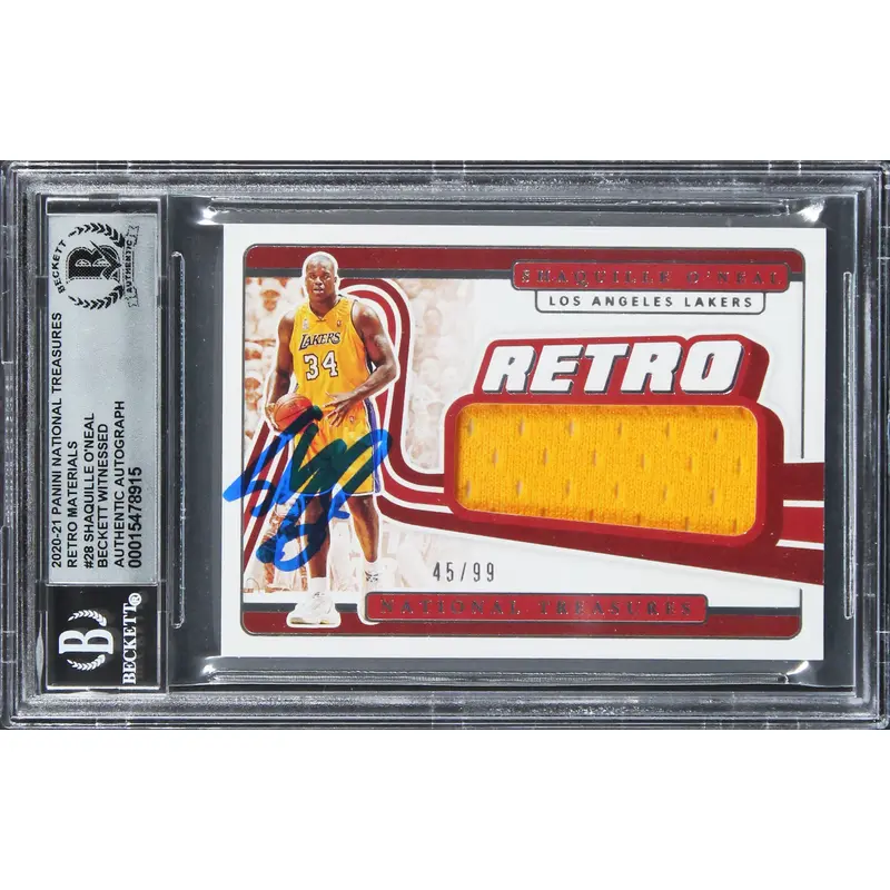 Shaquille O'Neal Signed 2020 Panini NT Retro Mat #28 45/99 Card Auto 10 BAS Slab