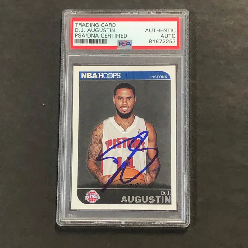 2014-15 NBA Hoops #55 D.J. Augustin Signed Card AUTO PSA Slabbed Pistons