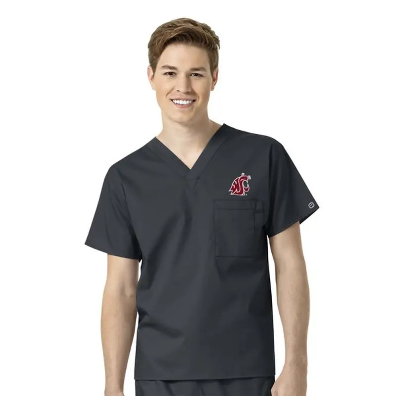Unisex V-Neck WSU Cougar's Gray Scrub Top