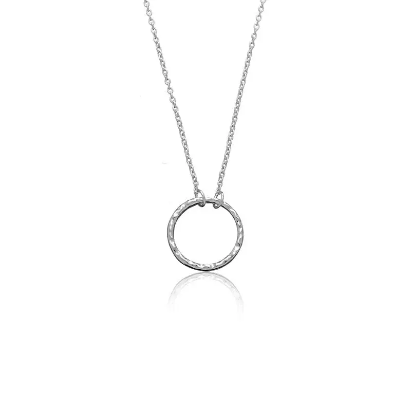 Sterling Silver Thin Chain Necklace with Center Circle