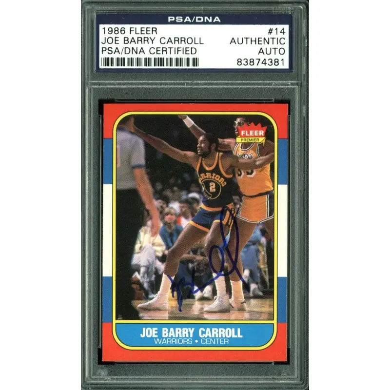 Warriors Joe Barry Carroll Authentic Signed Card 1986 Fleer #14 PSA/DNA Slabbed