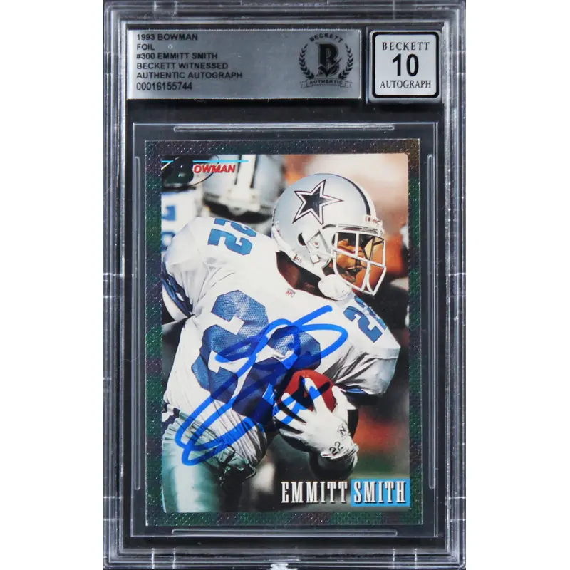 Cowboys Emmitt Smith Signed 1993 Bowman Foil #300 Card Auto 10! BAS Slabbed