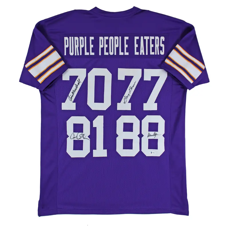 Purple People Eaters 4 Page, Marshall, Eller, Larsen Signed Pro Style Jersey BAS