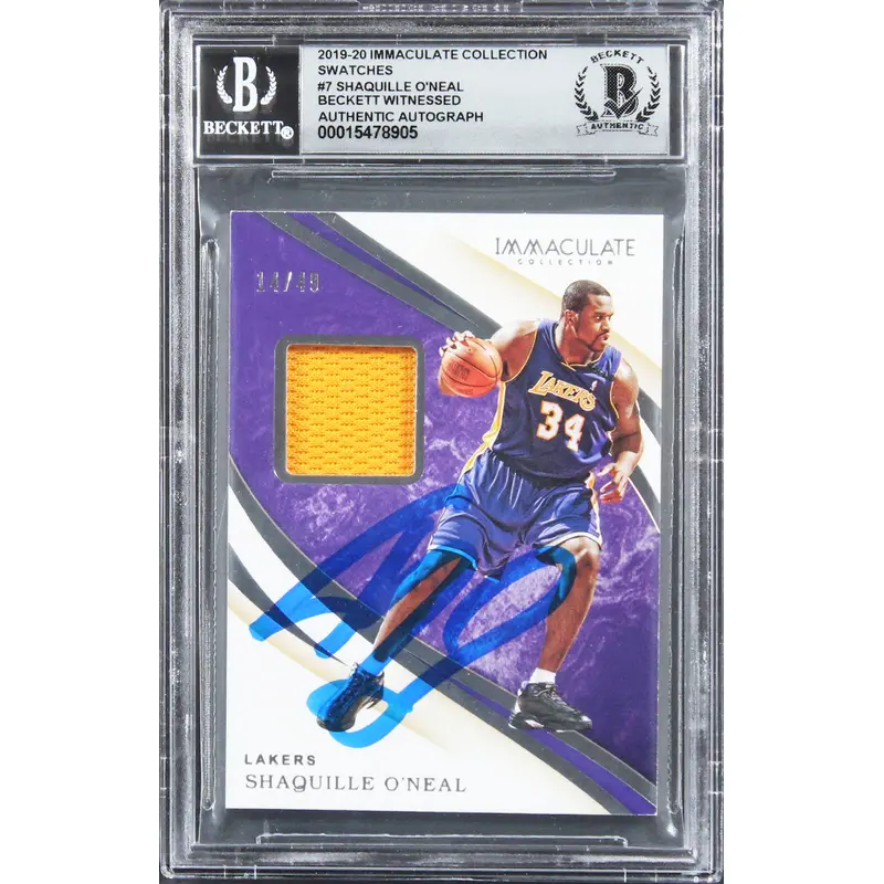 Shaquille O'Neal Signed 2019 Immaculate Swatches #7 14/49 Card Auto 10! BAS Slab