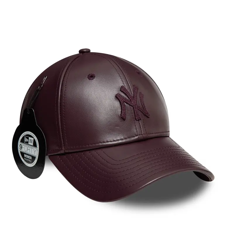 New York Yankees Womens Leather Dark Red 9FORTY Adjustable Cap
