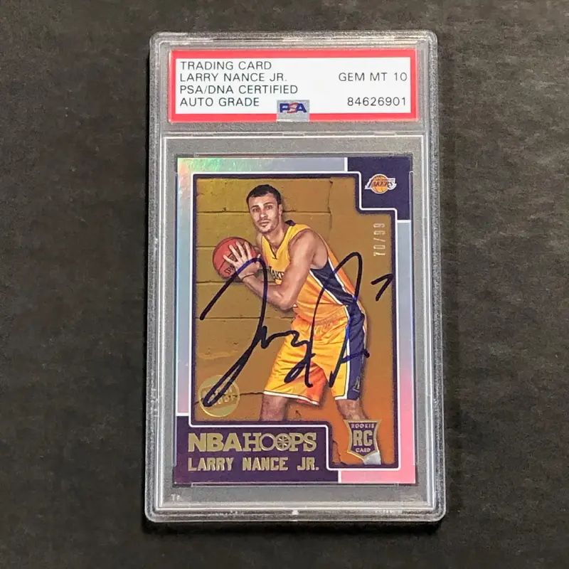 2015-16 NBA Hoops #291 Larry Nance Jr. Signed Card AUTO 10 PSA Slabbed Lakers