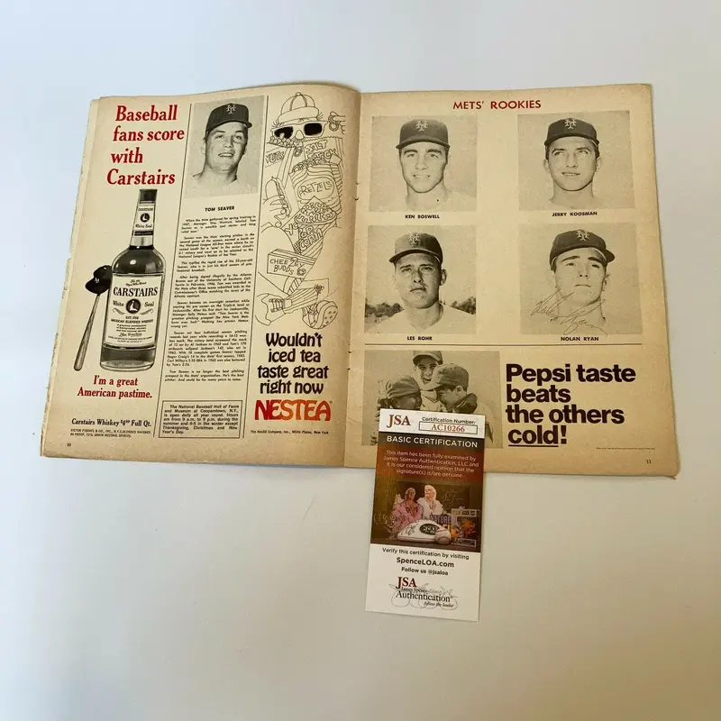 Nolan Ryan Rookie Signed Vintage 1968 New York Mets Program With JSA COA