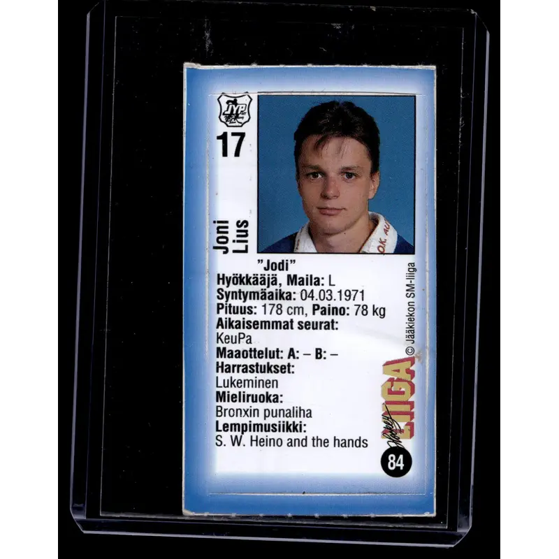 1992-93 JyvsHyv HockeyLiiga - Joni Lius #84