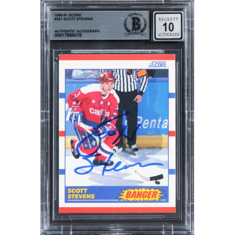 Capitals Scott Stevens Signed 1990 Score #341 Card Auto Gem Mint 10! BAS Slabbed
