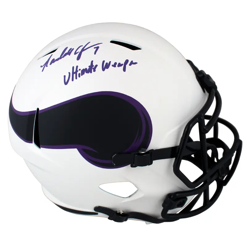 Vikings Randall Cunningham "UW" Signed Lunar Full Size Speed Rep Helmet BAS Wit