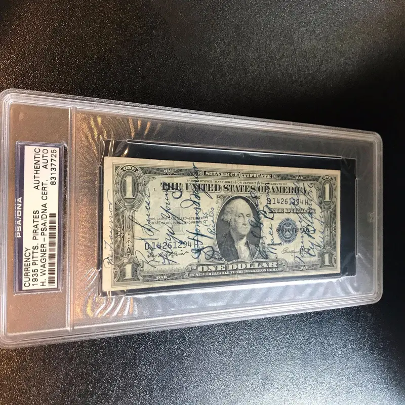 Stunning Honus Wagner Signed $1 Dollar Bill With 1935 Pirates Team PSA DNA COA