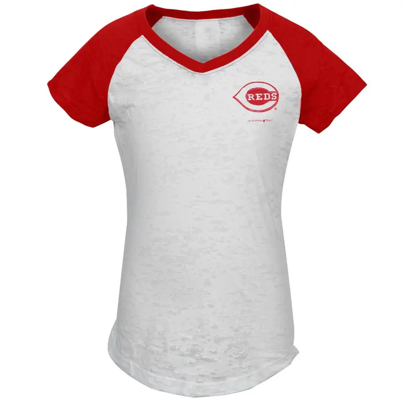 Cincinnatti Reds - #1 Girls Juvy Burnout V-Neck Raglan